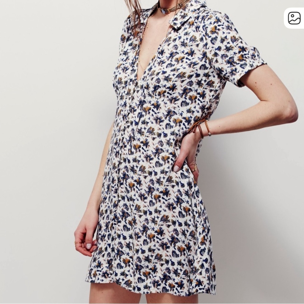Free People Melody Floral Collared Button Mini Dress